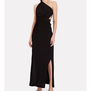 Bassike Black Cotton One Shoulder Maxi Dress with Cut Outs and orange stitching